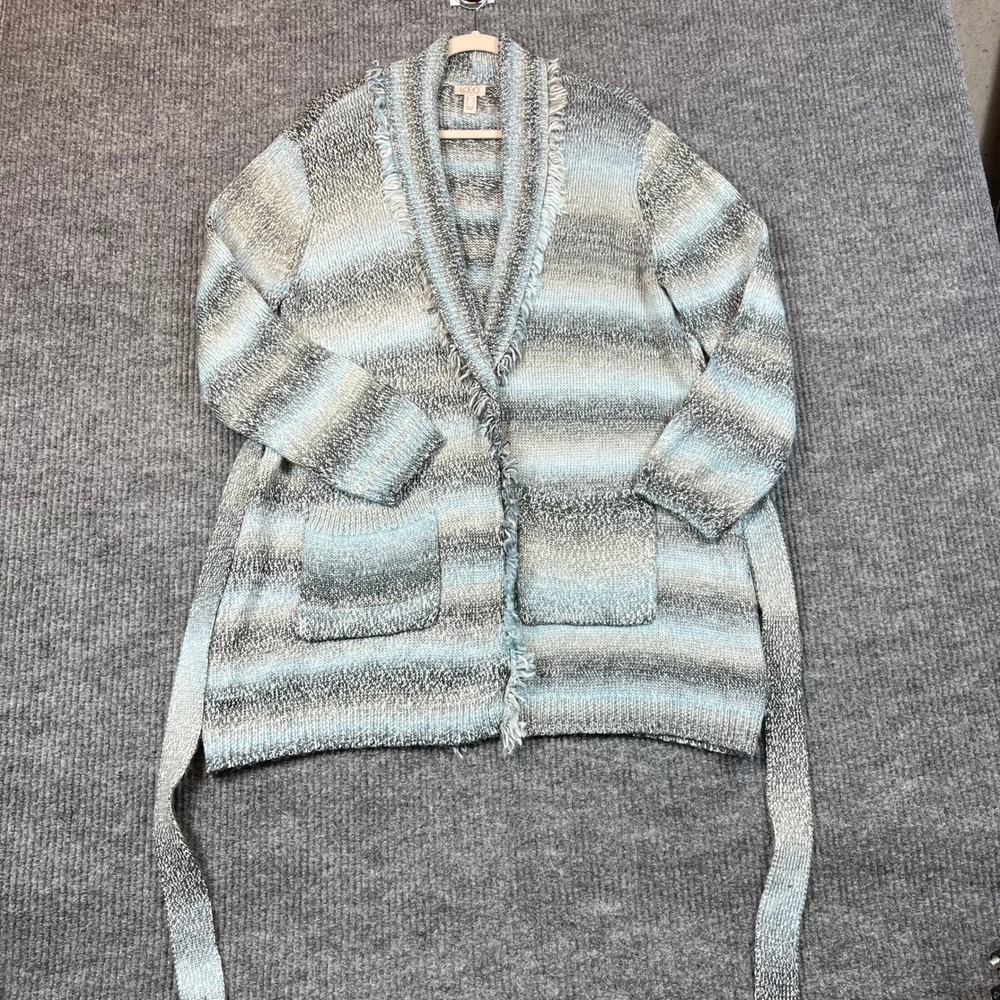 LOGO by Lori Goldstein Cardigan Wool Blend Space Dye Fringe Shawl Collar M